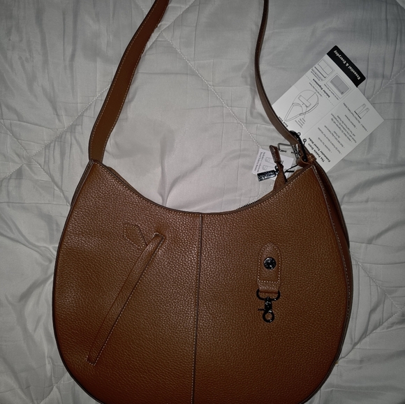 Max Studio XL Pebble Grain Commuter Travel Hobo Bag in Cognac Color - Picture 12 of 16
